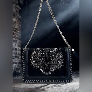 Topshop Studded Chain Shoulder Bag – Suede Front Flap – EUC